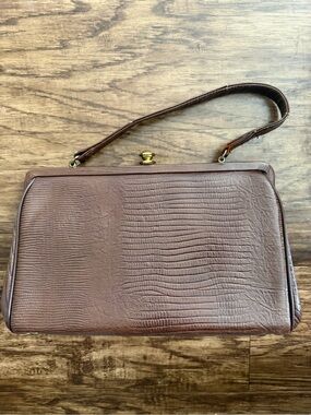 Vintage Brown Textured Top-Handle Purse